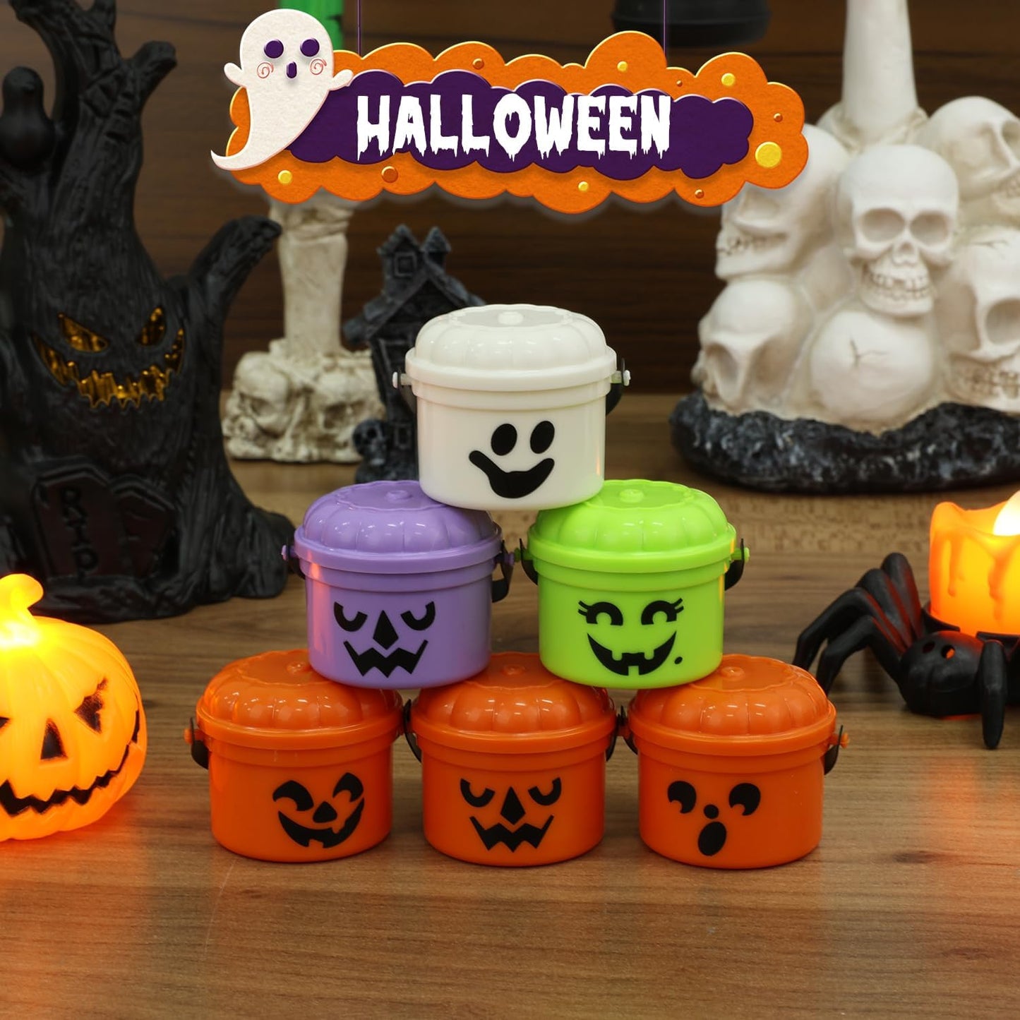 Boo-tiful Bite-Sized Buckets of Spooktacular Nostalgia: Mini Pumpkin Pails for a Treat-tastic Halloween Haunt (6 Silly Sips Included)